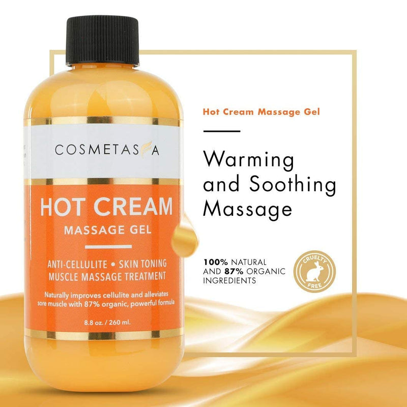 [Australia - AusPower] - Cosmetasa Hot Cream Massage Gel with Massager Mitt- Natural and 87% Organic Cellulite Cream - Multi Use, Skin Toning Cream, assists in Pain Relief for Joints and Muscle Sores - 8.8 Oz 8.8 Ounce (Pack of 1) 