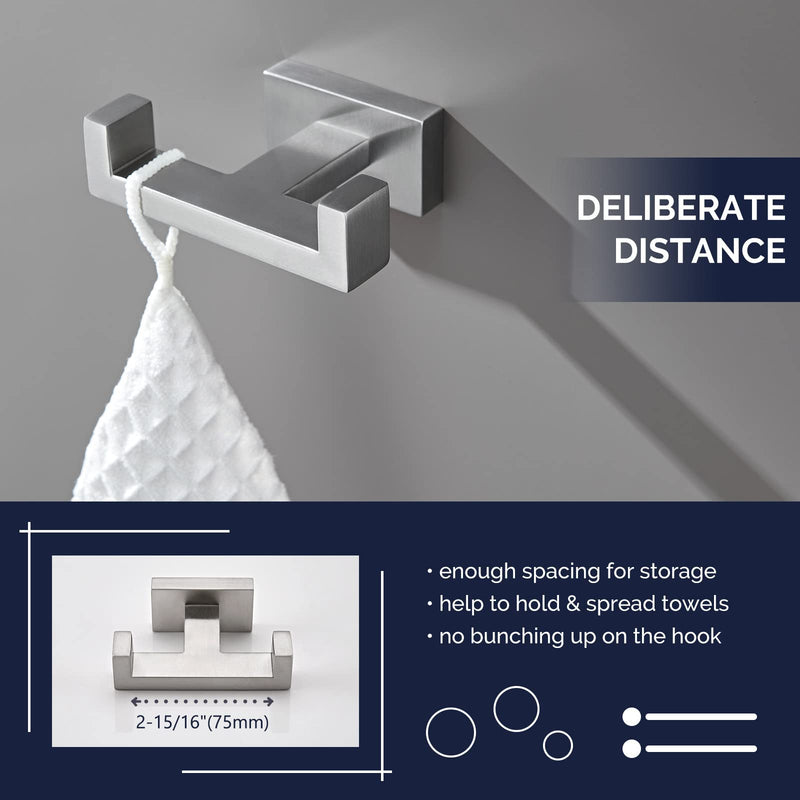 [Australia - AusPower] - Square Single Towel Hook 2 PCS Bundle with Double Towel Hook (Brushed Nickel) 