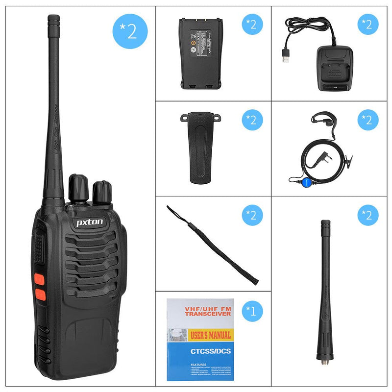 [Australia - AusPower] - pxton PX-8S-01 walkie talkies for Adults with Upgraded Headset,Handheld Portable Two Way radios Long Range Include Rechargeable walkie Talkie Li-ion Battery and USB Charger（2 Pack） 