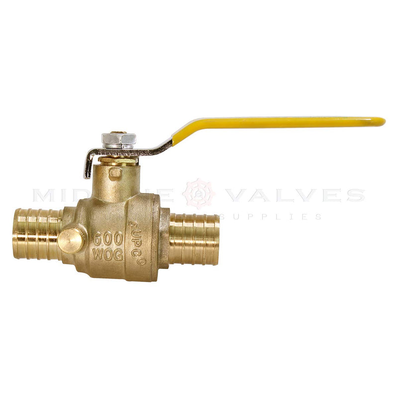 [Australia - AusPower] - MIDLINE VALVE 607Q034-4 Full Port x PEX Barb Ball Valve Water Shut Off with Drain, 1/2", Brass (Pack of 2} 