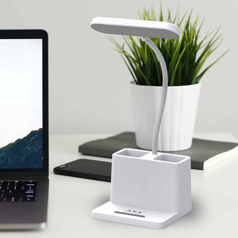[Australia - AusPower] - LED Desk Lamp with Pen Holder, AXX Desk Light for Computer/Desktop - White, Rechargeable, Eye-Caring, Flexible Gooseneck - Bedside Table Lamp for Reading, Small Study Lamp for Kids, Home, Office, Dorm 