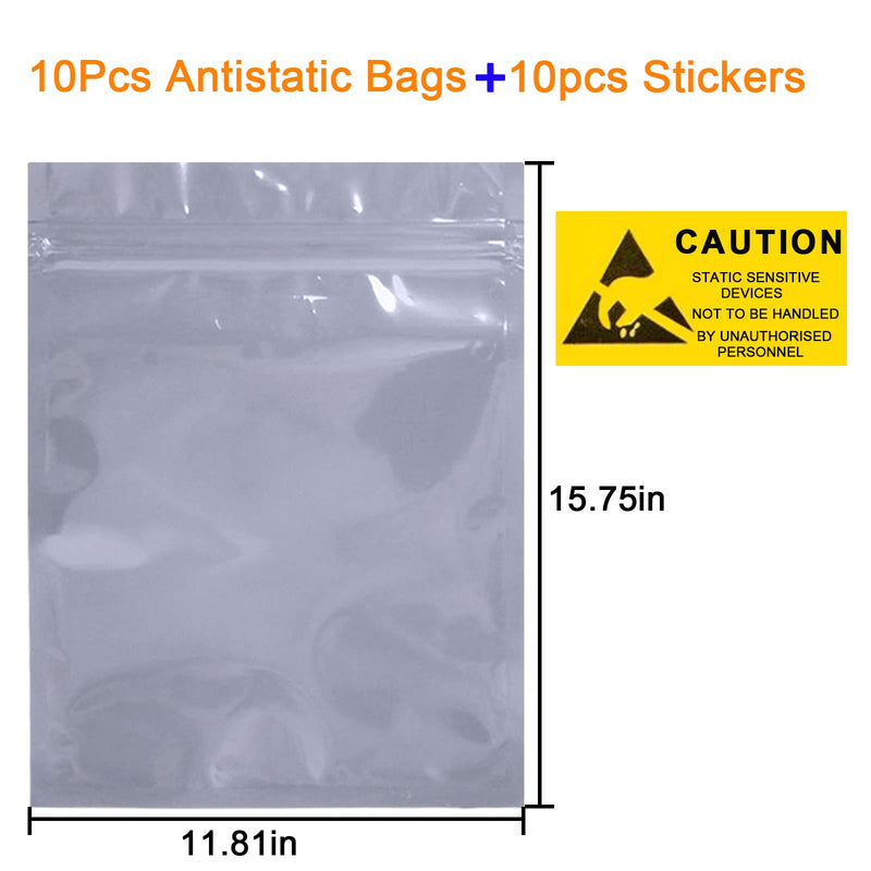 [Australia - AusPower] - Terokota Large 10Pcs Anti Static Bags, 11.81x15.75in Shielding ESD Bag, Resealable Antistatic Motherboard Bags for Electronics, GPU 10pcs-11.81x15.75in 