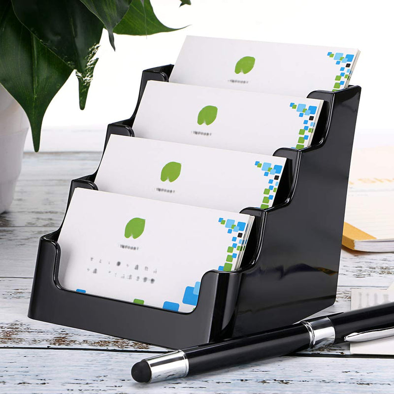 [Australia - AusPower] - Hipiwe 2 Packs 4-Tier Acrylic Business Card Holder Stand Clear Desktop Index Card Filing Card Holder Diaplay Black 