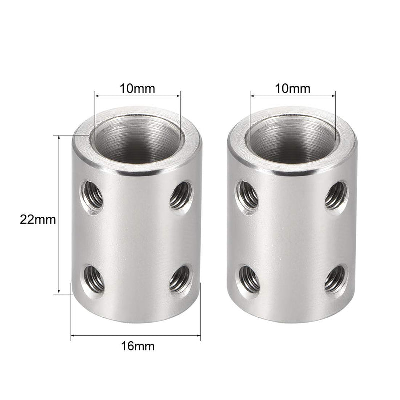 [Australia - AusPower] - uxcell 10mm to 10mm Bore Rigid Coupling Set Screw L22XD16 Stainless Steel,Shaft Coupler Connector,Motor Accessories,2pcs 