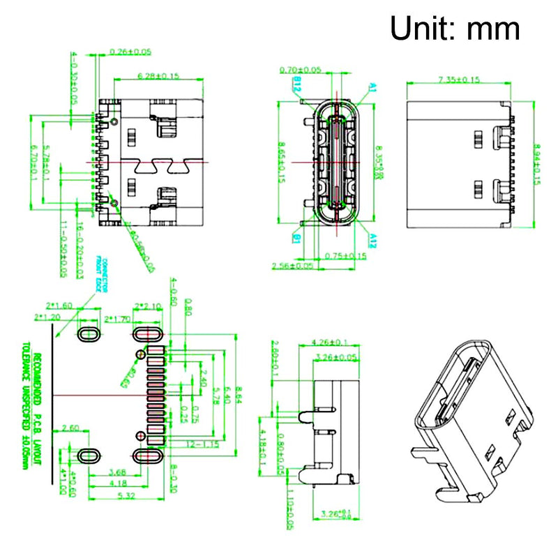 [Australia - AusPower] - uxcell PCB USB Connector Type-C 3.1 16Pin Female Jack Fast Charging Socket 20Pcs 