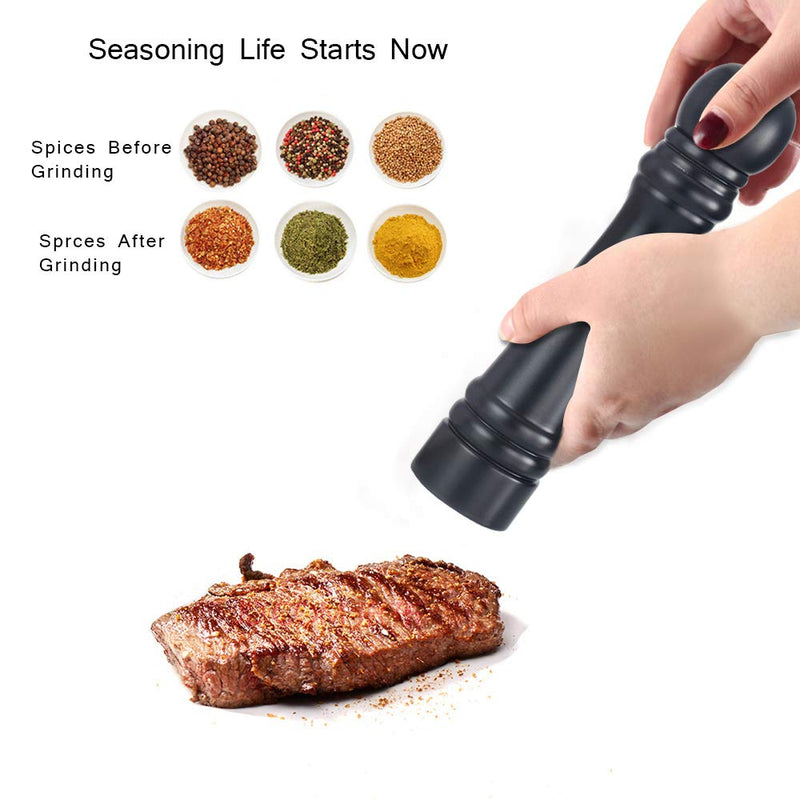 [Australia - AusPower] - Wooden Pepper Grinder or Salt Mill, 11 Inch Peppercorn Grinder with Adjustable Roughness Ceramic Rotor and Easily Refillable, Oak Wood Capstan Sea Salt Mill for Your Kitchen, Black 11 inch - Black 