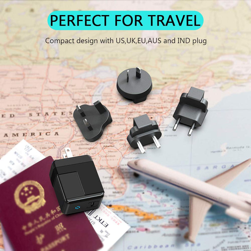 [Australia - AusPower] - 18W USB C PD Wall Charger International Travel Adapter Compatible with US European UK AUS IND, Roiskin 3.0 Fast Charging Power Delivery Adapter for Kindle Tablet, iPhone, iPad, Cellphone, Google Pixel 05-BK 