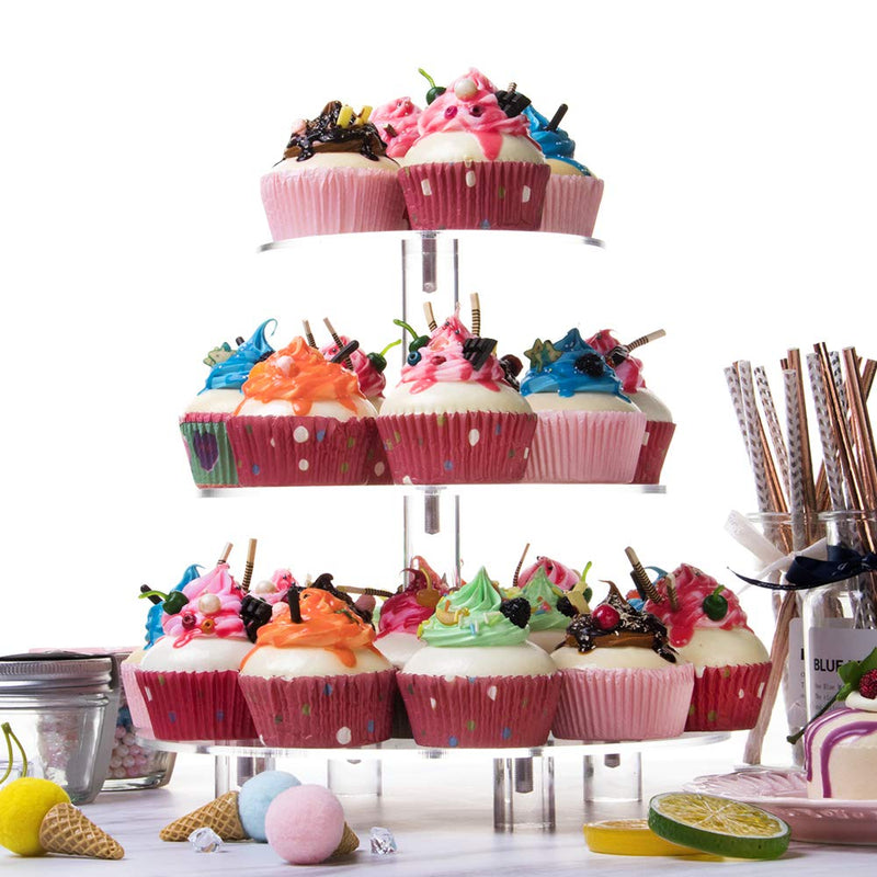 [Australia - AusPower] - Acrylic Cupcake Stand, Clear Dessert Tower Holder Display with Base for Wedding, Party, Baby Shower, 3 Tier Round, Transparent Round With Base 