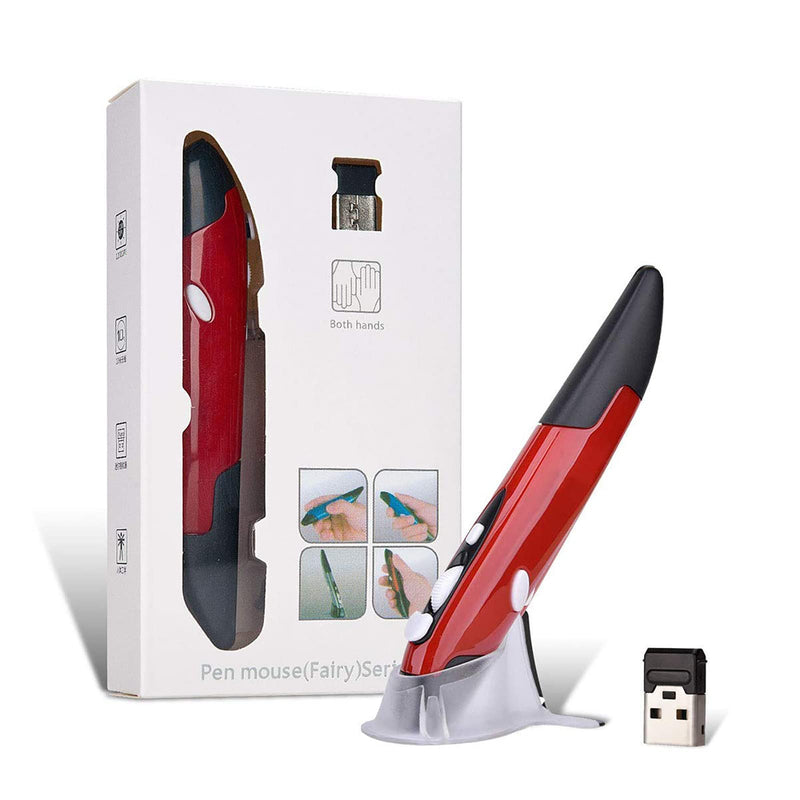 [Australia - AusPower] - Wireless Optical Pocket Pen Mouse, Lychee 2.4GHZ USB Wireless Optical Pen Mouse 800/1200/1600 DPI Adjustable Handwriting Mini Air Mouse Mice for PC Laptop Notebook Computer Mac (Red) Red 