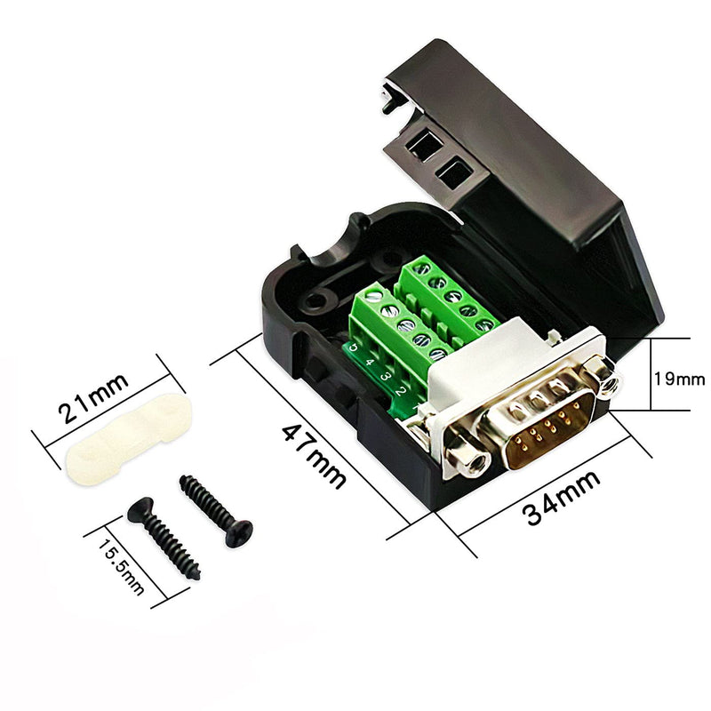 [Australia - AusPower] - DaFuRui 4Pack DB9 Breakout Connector，DB9 Solderless Breakout Board RS232 D-SUB DB9 Male Female Terminal Block with Case and Nut (2-Male + 2-Female +Nut) 2Male+2Female+Nut 