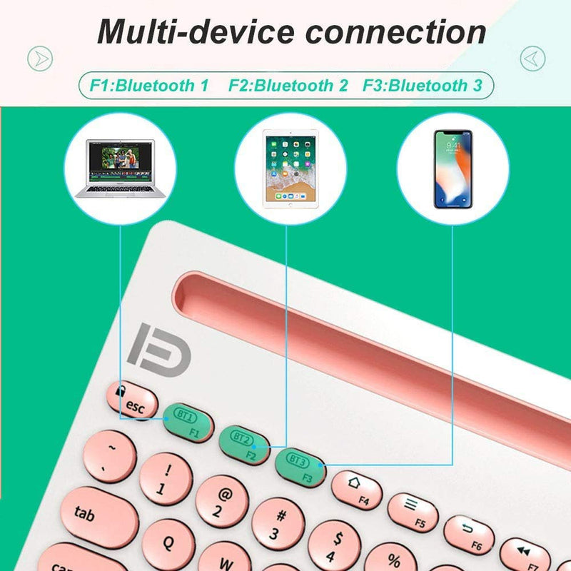 [Australia - AusPower] - Wireless Keyboard, Attoe Dual Channel Multi-Device Universal Cute Wireless Bluetooth Keyboard Portable Slim with 20m Connection Distance for Tablet Smart Phone PC Windows Android iOS Mac (Pink)… Pink 
