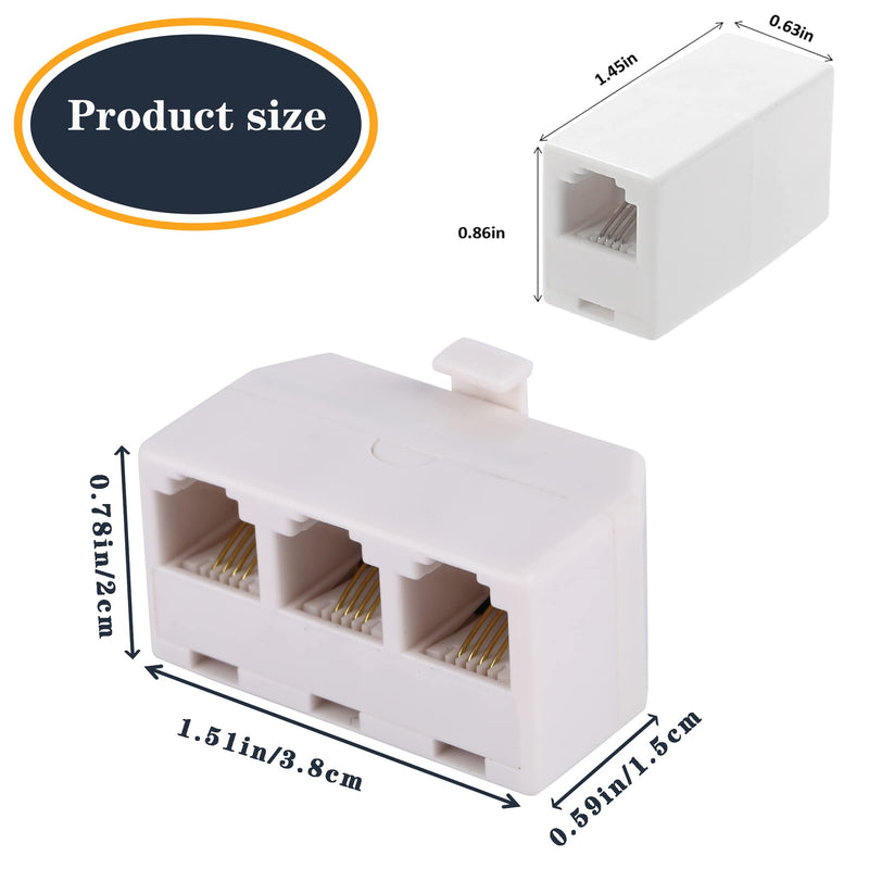 [Australia - AusPower] - 2+1Pack 2pcs 3 Phone Jack Splitter RJ11 6P4C 1 Male to 2 Females and 1pc Phone Line Coupler for Landline and Fax -Beige 