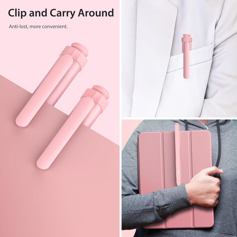 [Australia - AusPower] - MoKo Pencil Sleeve for Apple Pencil 2nd Generation Case, Anti-Slip Protective Skin Cover, Double Tap & Magnetic Charging Available, Pencil Holder Case with Clip and 2 Nips, Light Pink 