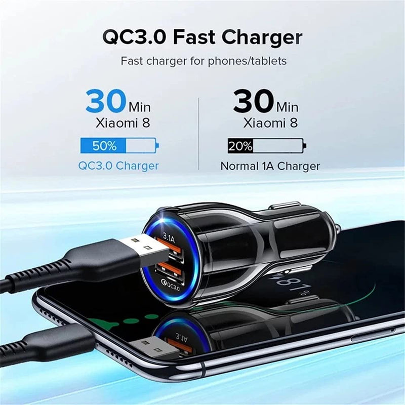 [Australia - AusPower] - USB C car Charger Adapter - qc3.0 Dual Port Portable USB with Fast Charging Technology for Galaxy S7 / Edge/Plus, iPhone Xs/X / 8/7 / Plus, iPad Pro/air 2 / min, etc (White) WHITE 