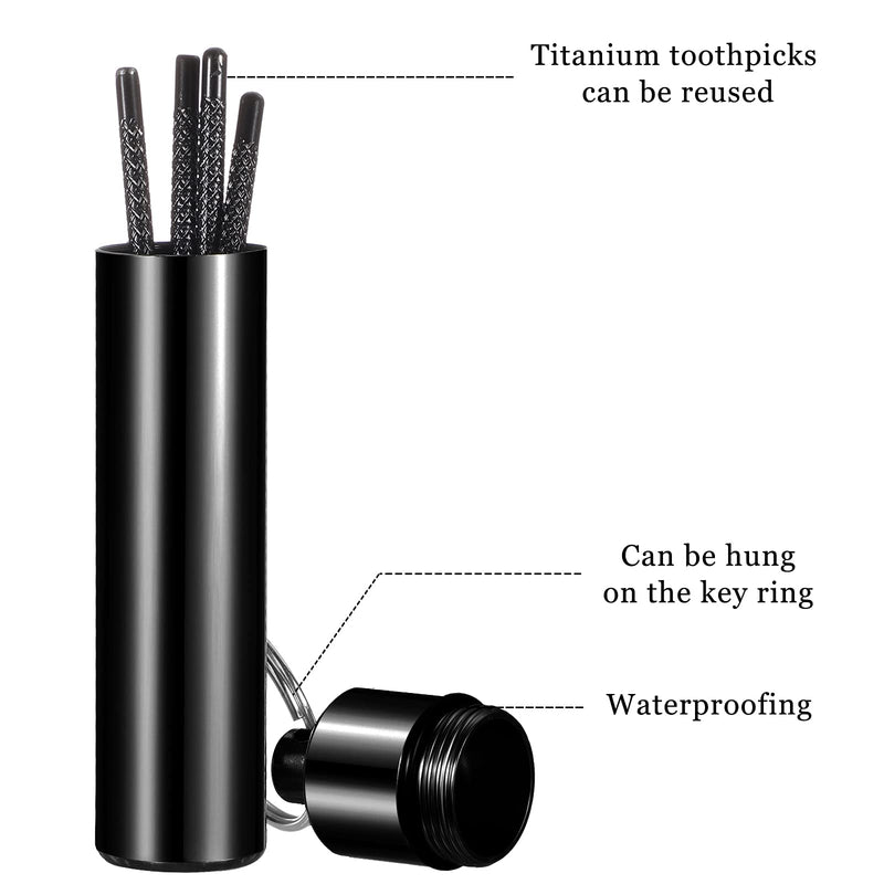 [Australia - AusPower] - Portable Titanium Toothpicks Pocket Set Reusable Metal Stainless Steel Toothpicks with Holder for Outdoor Picnic and Camping (Black,1 Set) 1 Black 