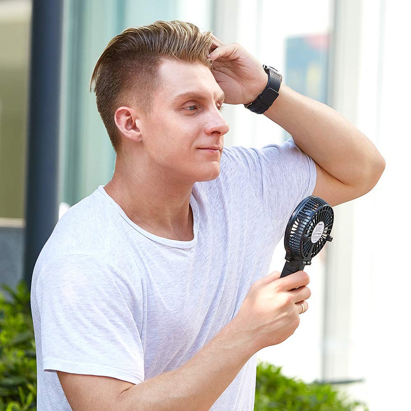 [Australia - AusPower] - Mini Handheld Fan, EasyAcc USB Desk Fan Small Personal Portable Hand Fan Table Fan with Rechargeable Battery Operated Cooling Folding Electric Fan 3-10H Working Hours for Travel Office Outdoor- Black 3-10 Working Hours 