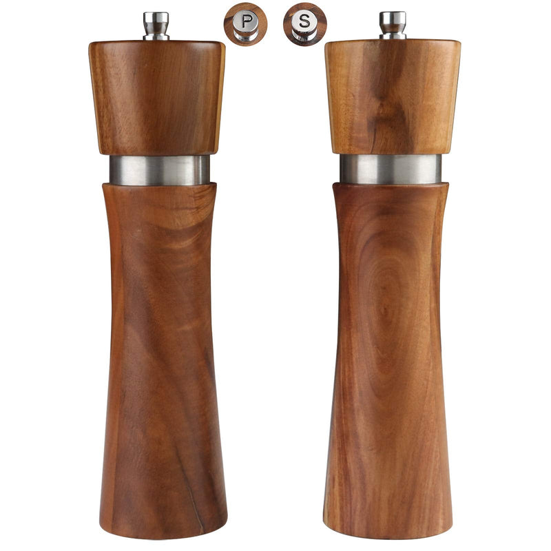 [Australia - AusPower] - Wooden salt and pepper Grinder set, salt and pepper grinders refillable,pepper mill with Adjustable Coarseness,salt and pepper shaker Tableware Gifts Acacia Wood 8" 2PCS 