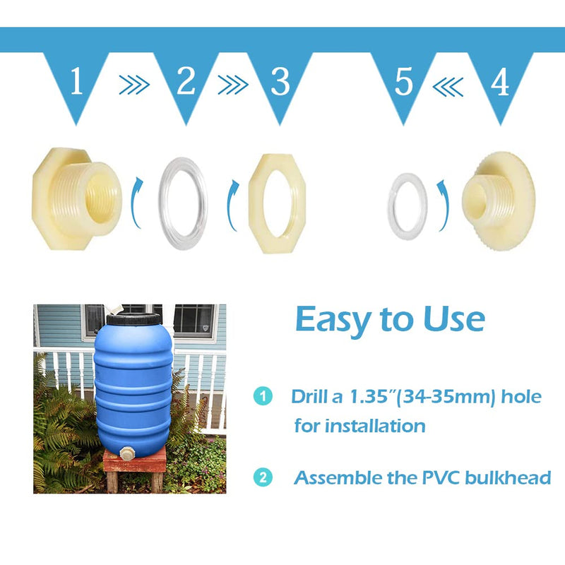 [Australia - AusPower] - Quickun 3/4" ABS Bulkhead Water Tank Connector Adapter Fitting with Plugs Thru-Bulk Pipe Fitting (Set of 4) 3/4 inch Set of 4 