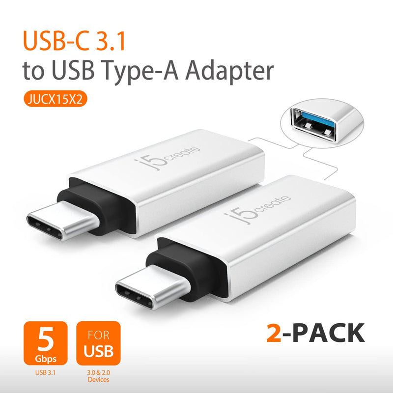 [Australia - AusPower] - j5create USB C to USB Type-A Adapter [2 Pack] - USB C Male to USB3 Female Adapter (JUCX15X2) 