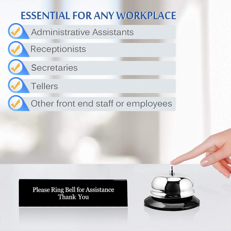 [Australia - AusPower] - UCEC Call Bell, NO Receptionist Sign, 3.35 Inch Metal Construction Desk Service Dinner Bell, Please Ring Bell Sign for Service Assistance for Hotels, Schools, Restaurants, Reception Areas, Hospitals 
