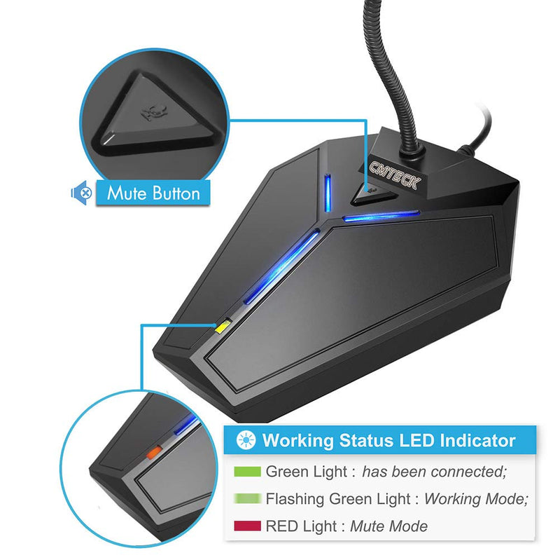 [Australia - AusPower] - USB Computer Microphone, Plug &Play Desktop Omnidirectional Condenser PC Laptop Mic, Mute Button with LED Indicator, Compatible with Windows/Mac, Ideal for YouTube, Skype, Recording, Games(1.8m /6ft) with mute button 