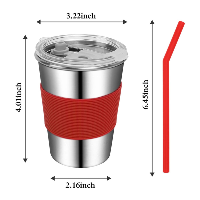 [Australia - AusPower] - Rommeka Toddler Cups with Straws, 18/8 Stainless Steel Children Smoothie Drinking Sippy Cups, Stacking & Reusable Kids Cups with Straws and Lids, 5 Pack, 12oz Plastic Lids/5 Color 