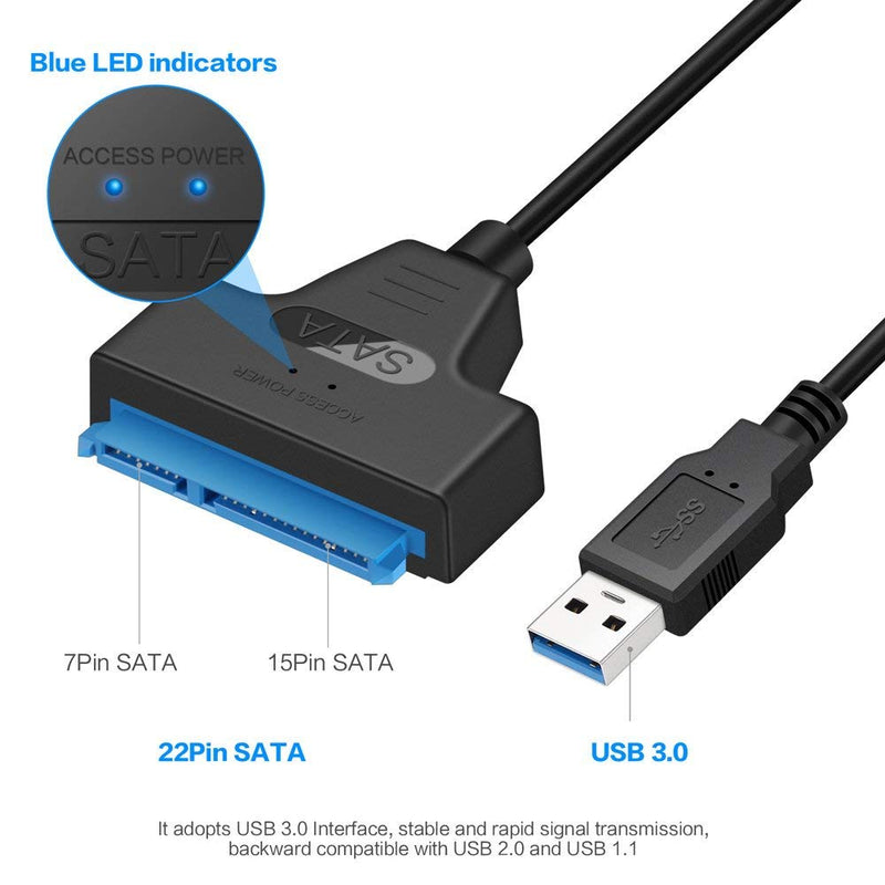 [Australia - AusPower] - EYOOLD SATA to USB 3.0 Adapter Cable for 2.5 inch Hard Drive HDD/SSD, Hard Drive Adapter Converter Support UASP (Black) Black 