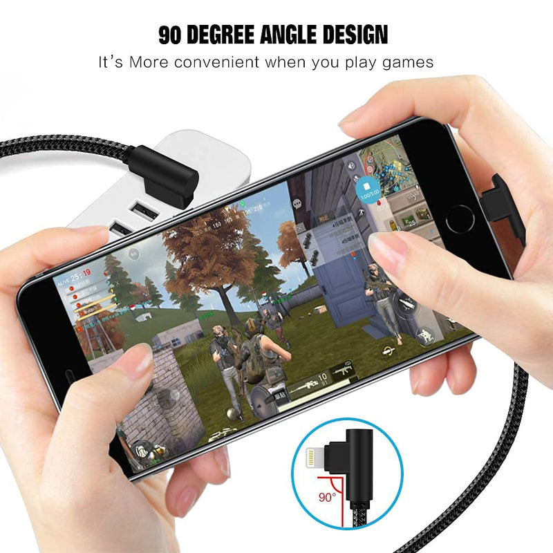 [Australia - AusPower] - iPhone Cable 5 Pack(3/3/6/6/10FT) MFI Certified iPhone Cable Lightning Fast Charger Nylon Braided Data Cord 90 Degree Elbow for Game Video Compatible with iPhone 12 11 Pro Max XR XS Max iPod (Black) Black 