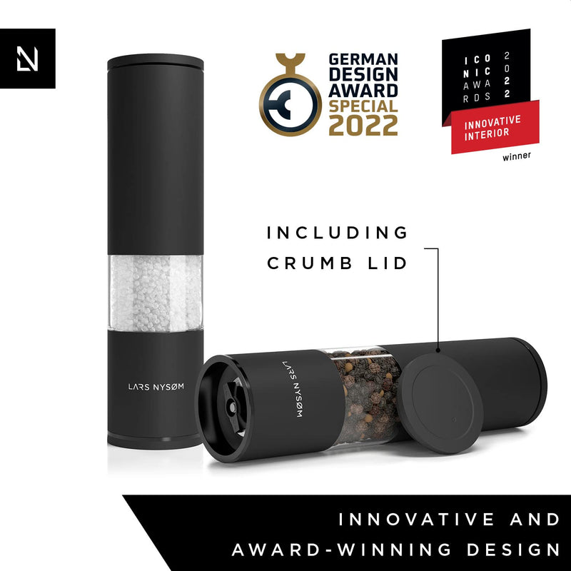 [Australia - AusPower] - LARS NYSØM Salt and Pepper Mills Set Stainless Steel with Adjustable Ceramic Grinder 2 pieces I Design Spice Mills Set Manual (Set of 2, Onyx Black) Set of two manual mills 