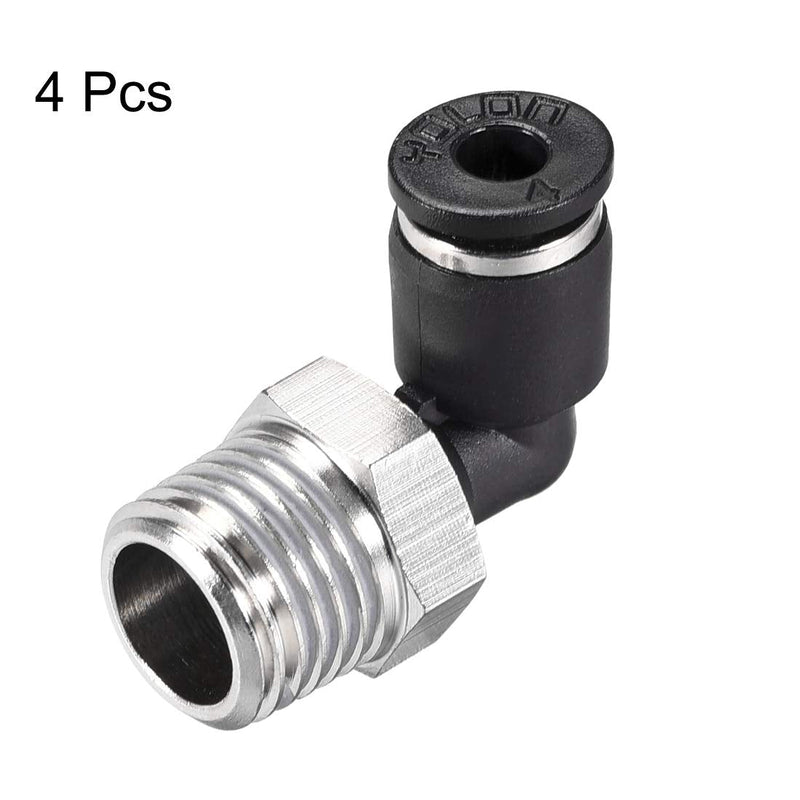 [Australia - AusPower] - uxcell Push to Connect Tube Fitting Male Elbow 4mm Tube OD X 1/4NPT Thread Pneumatic Air Push Fit Lock Fitting 4pcs 