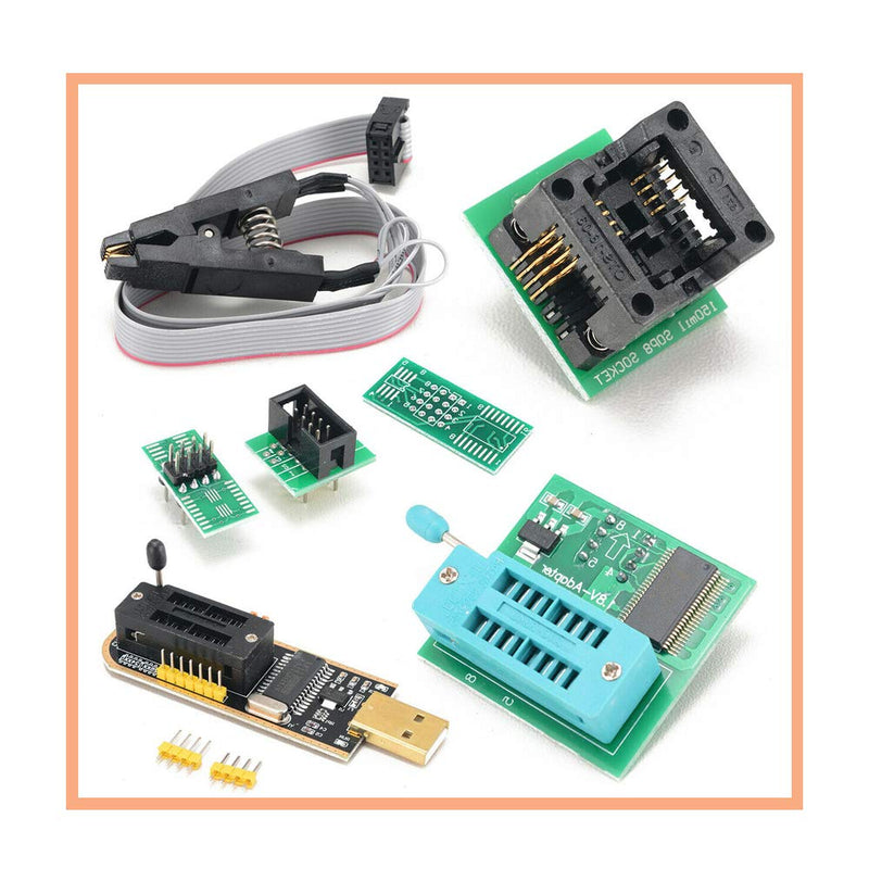 [Australia - AusPower] - KOOBOOK 1Set CH341A 24 25 Series EEPROM Flash BIOS USB Programmer+SOIC8 SOP8 Test Clip+SPI Flash 1.8V Adapter+SOP8 SOIC8 to DIP8 Adapter Socket Converter 