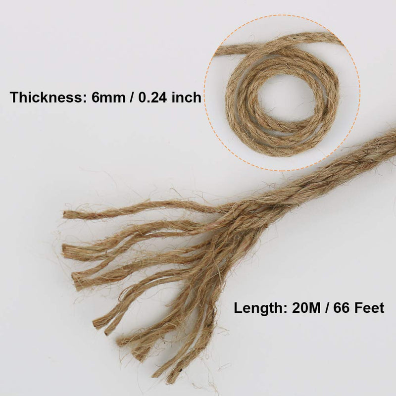 [Australia - AusPower] - Tenn Well 6mm Jute Rope, 66 Feet Strong and Thick Twine Rope for Crafting, Gardening, Packing and Home Decor 6MM x 66FT 