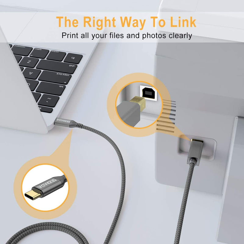 [Australia - AusPower] - USB C to Printer Cable, AkoaDa USB C to USB B Male Scanner Cord Compatible with DIMI, Google Chromebook Pixel, MacBook Pro, HP Canon Printers, iPad Pro and More Type-C Devices/Laptops(5ft Grey) 5ft 