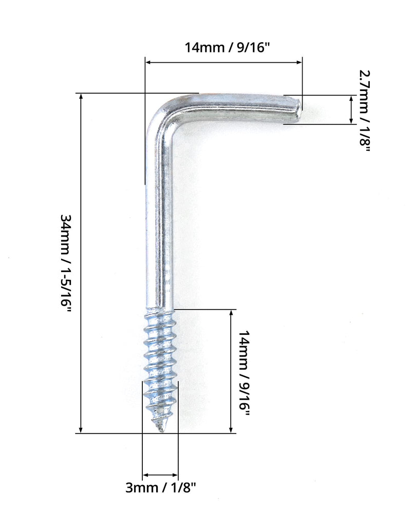 [Australia - AusPower] - QWORK 7-Shaped Screw Right-Angle Hook Screw, 50 PCS Set Carbon Steel Metal L Shape Self-Tapping Screws Hooks, 1-5/16" x 9/16" ( 34mmx15mm ) 1-5/16" x 9/16" (34mmx15mm) 