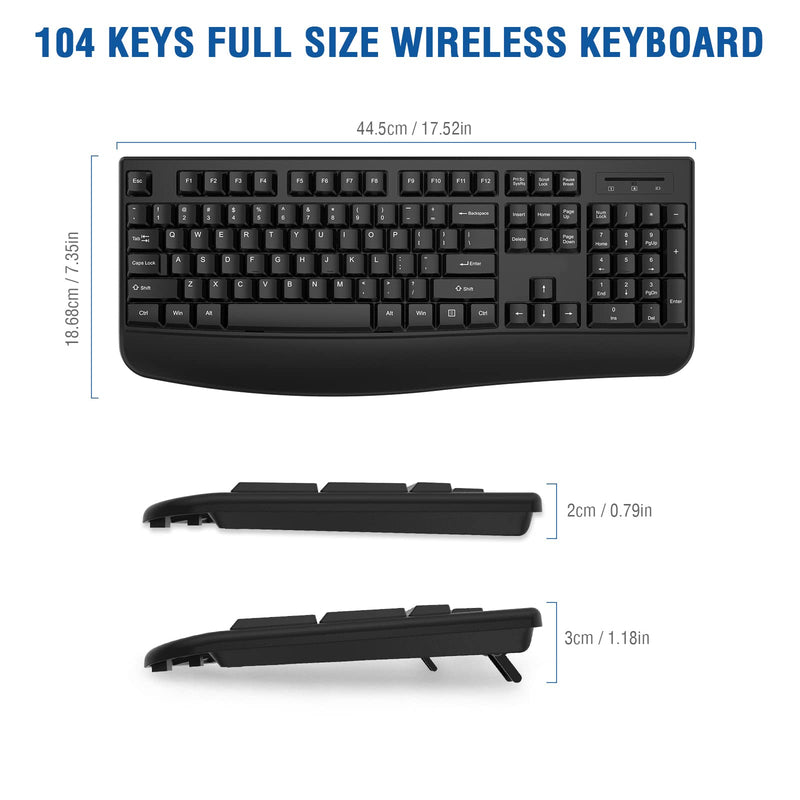 [Australia - AusPower] - Wireless Keyboard, EDJO 2.4G Ergonomic Full Size Wireless Computer Keyboard with Wrist Rest for Windows, Mac OS Desktop/Laptop/PC（Black） black 