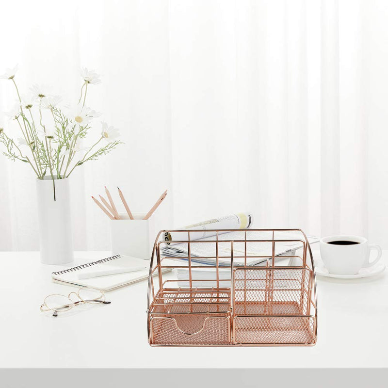 [Australia - AusPower] - Rose Gold Desk Organizer with Drawer, Pen Holder For Desk,Mesh Office Supplies Desk Accessories, Home Office Organization and Storage with Desk Accessory Kit 