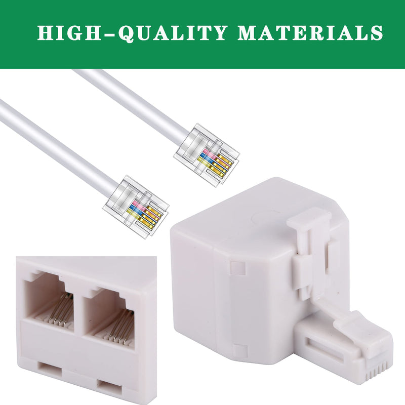 [Australia - AusPower] - 2+1Pack 2pcs Double Phone Jack Splitter RJ11 6P4C 1 Male to 2 Females and 1pc Phone Line Coupler for Landline and Fax -White 