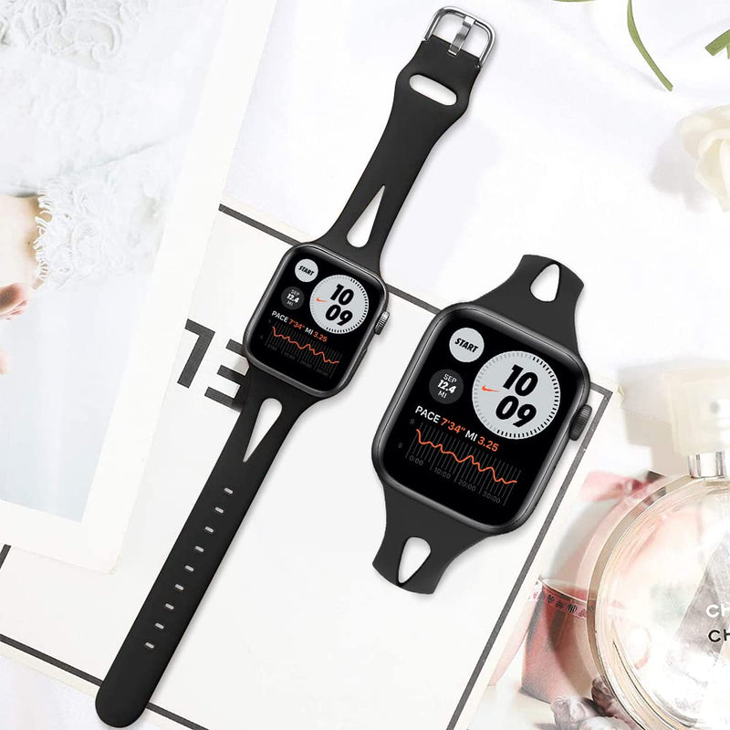 [Australia - AusPower] - Silicone Apple Watch Band Compatible with Apple Watch Band 38mm 40mm 41mm, Soft Sport Replacement Straps Compatible for iWatch Series SE 7/6/5/4/3/2/1 for Women Men Black-1 38mm/40mm/41mm 