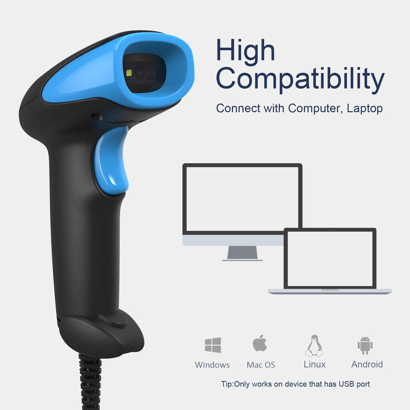 [Australia - AusPower] - NADAMOO 2D Barcode Scanner Handheld Wired Bar Code Reader Automatic CMOS Image Scanner, Support Screen Scan, for Store, Supermarket, Warehouse Inventory Blue 