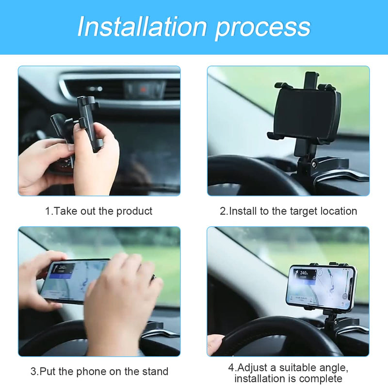 [Australia - AusPower] - Car Phone Mount, 360°Rotatable Phone Holder with Clip for Car Dashboard, Rearview Mirror, Sun Visor, Suitable for 4 to 7 inch Smartphones 