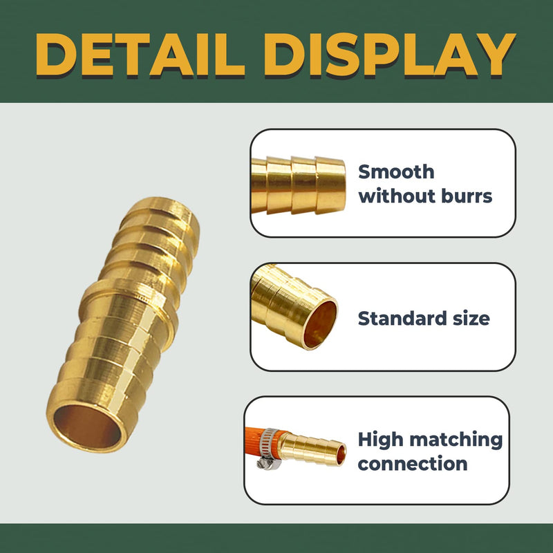 [Australia - AusPower] - LIONMAX Hose Barb Fitting 3 PCS, 5/8 Inch to 5/8 Inch Barb Hose ID, Barb Splicer Mender, Brass Barb Union Hose Fittings, with 6 Hose Clamps, for Air/Water/Fuel/Oil 