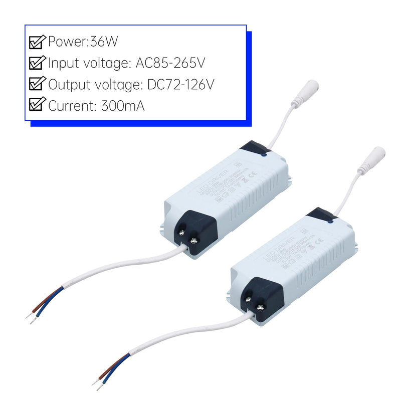 [Australia - AusPower] - Qimoo 36W LED Driver, Constant Current 300mA AC 85~265V Output 75~144V DC Female Connector External Power Supply Rectifier Transformer for LED Ceiling Light Female DC Connector 