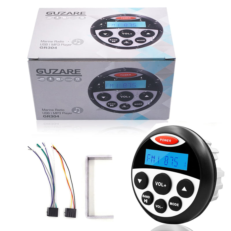 [Australia - AusPower] - GUZARE Boat Marine Stereo Receiver Bluetooth - 45 x 4 Watts Audio AM FM Gauge Waterproof Radio Tuner Streaming for Boats Golf Cart ATV UTV and Spa Hot Tubs GR304 Round Radio 