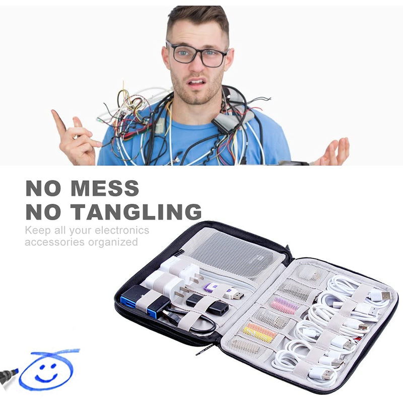 [Australia - AusPower] - Electronics Organizer Travel Cable Organizer Bag with 5 PCS Reusable Fastening Cable Ties Double Layer Pouch Electronic Accessories Carry Case for Cable, Cord, Charger, Flash Drive, Phone, Ipad Mini,SD Card (Black) 
