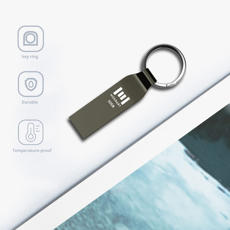 [Australia - AusPower] - MOSDART 32GB Metal USB 2.0 Flash Drive 10 Pack Bulk Waterproof 32G FAT32 Thumb Drive Jump Drive Memory Stick with Keychain, Titan Gray 10Pack 32GB-Titan Gray 