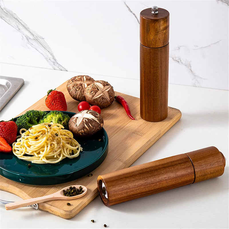 [Australia - AusPower] - Salt and pepper grinder set ,Pepper Mill, Salt Grinder Acacia Wood with a Adjustable Ceramic Rotor and easily refillable for Seasoning, Cooking, Dining, Perfect Gift 8 inches -Pack of 2 