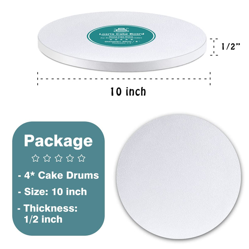 [Australia - AusPower] - White Cake Drums Round 10 Inch Cake Boards with 1/2-Inch Thick Smooth Edges for Multi Tiered Birthday Wedding Party Cakes Drum Board 10 Inch (4 PCS) 