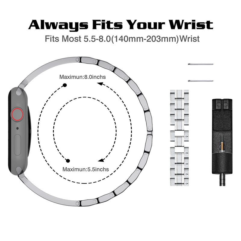 [Australia - AusPower] - Gleiven Smartwatch Band Compatible with Apple Watch Band 42mm 44mm 45mm, Easy Adjust Stainless Bracelet Wristband Jewelry Compatible Women Men for iWatch SE Series 7 6 5 4 3 2 1 Silver Strap Silver Stainless Watchband-42 42mm / 44mm / 45mm 