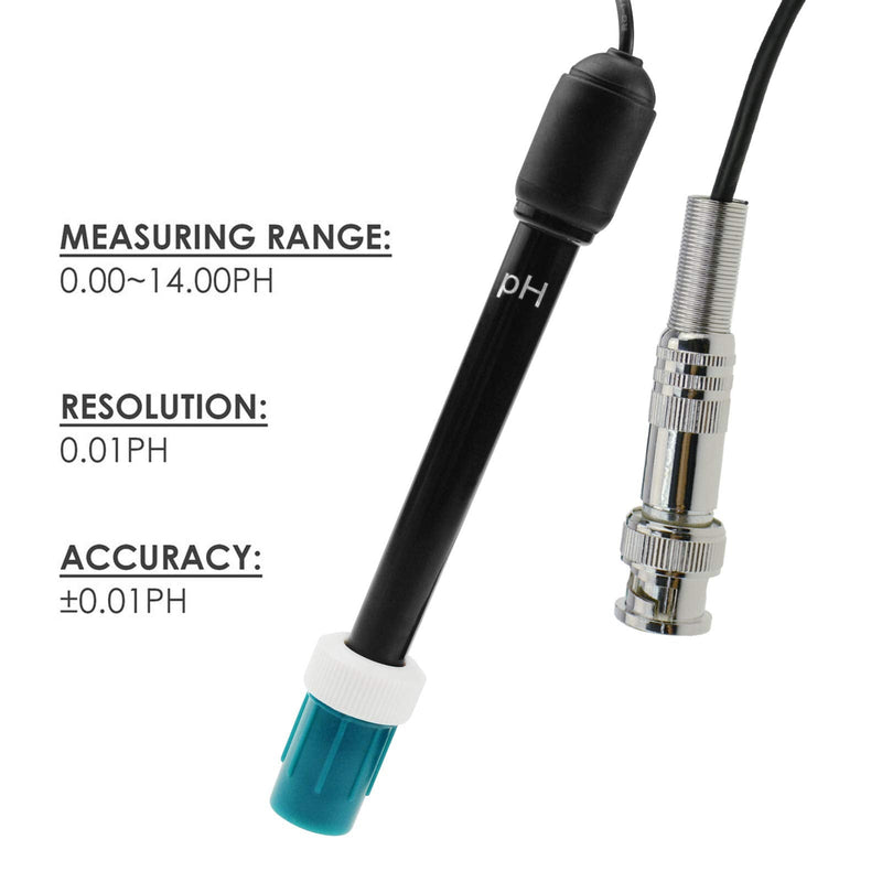 [Australia - AusPower] - 0-14 pH Electrode Probe BNC Connector, 300cm Cable for PH Meter Monitor Controller Test Sensor, Replacement Kit for Aquarium Hydroponics Plant Pool Spa (pH Electrode) 