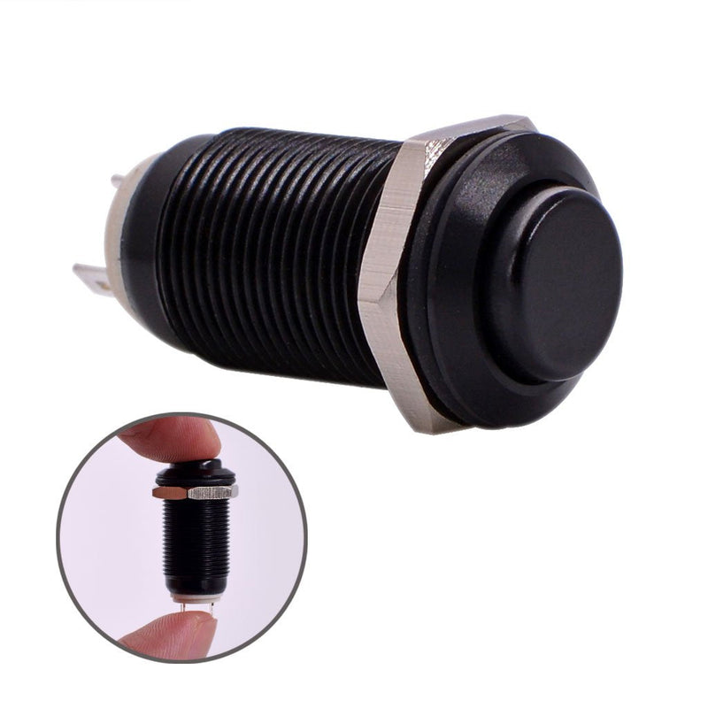 [Australia - AusPower] - Latching Push Button Switch, URTONE UR129, 1NO ON/Off DC/AC 36V 2A Aluminum Alloy Metal Shell Suitable for 12mm 1/2" Mounting Hole (Black) Black 
